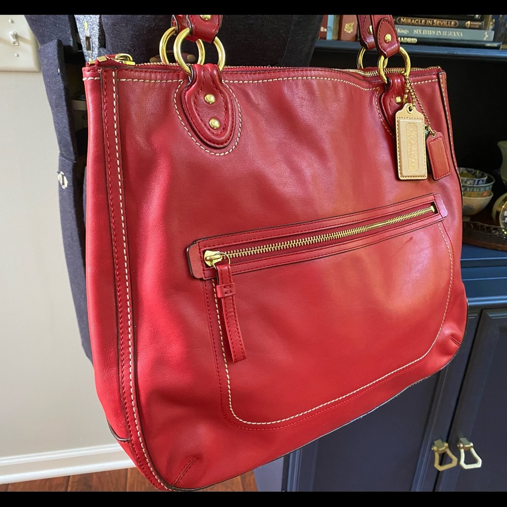 COACH Crossgrain Red Leather BRASS Shoulder Bag